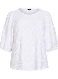 Blus med struktur och 3/4-&auml;rmar, Vit