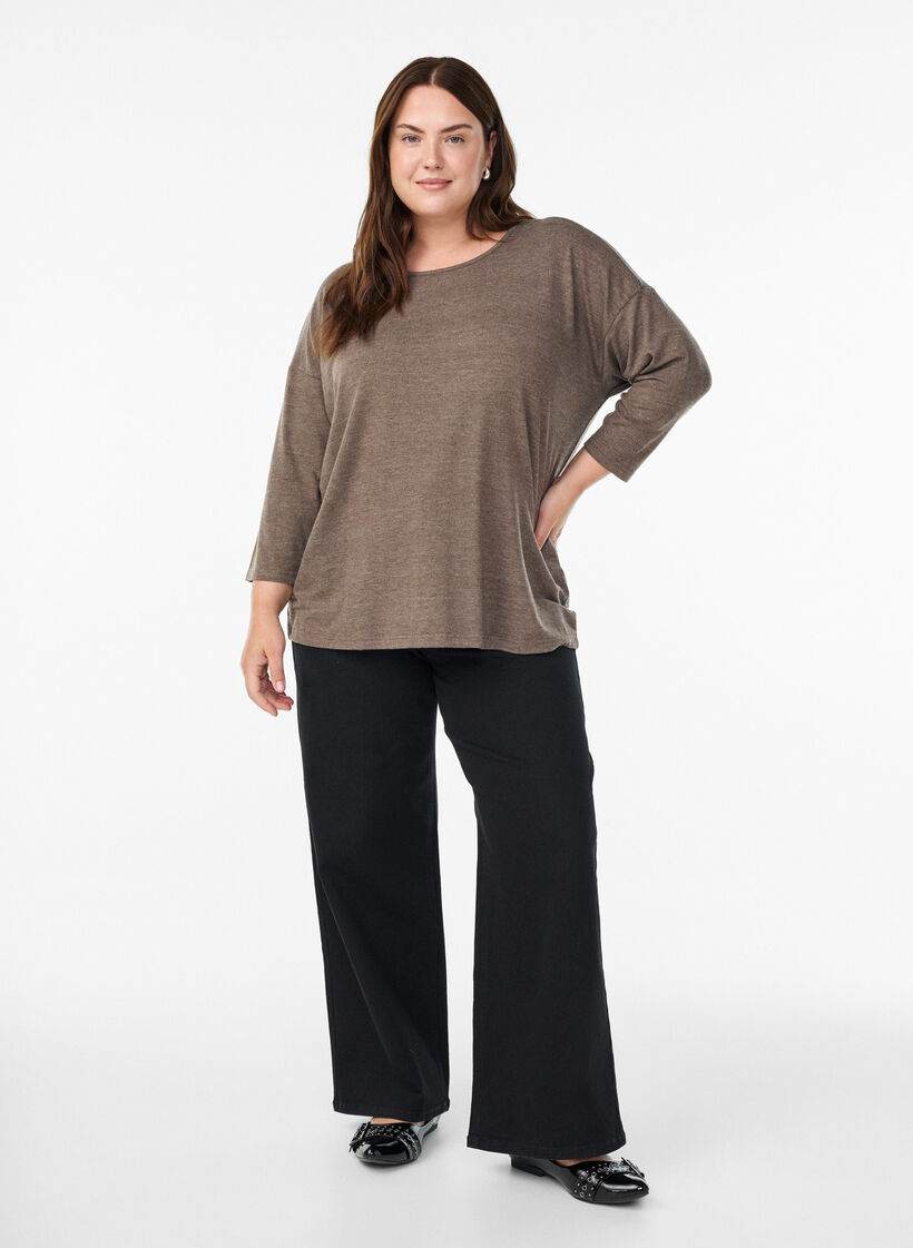 Jerseyblus med 3/4-&auml;rm, Brun, Model image number 1