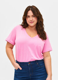 FLASH - T-shirt med v-ringning, Begonia Pink, Model