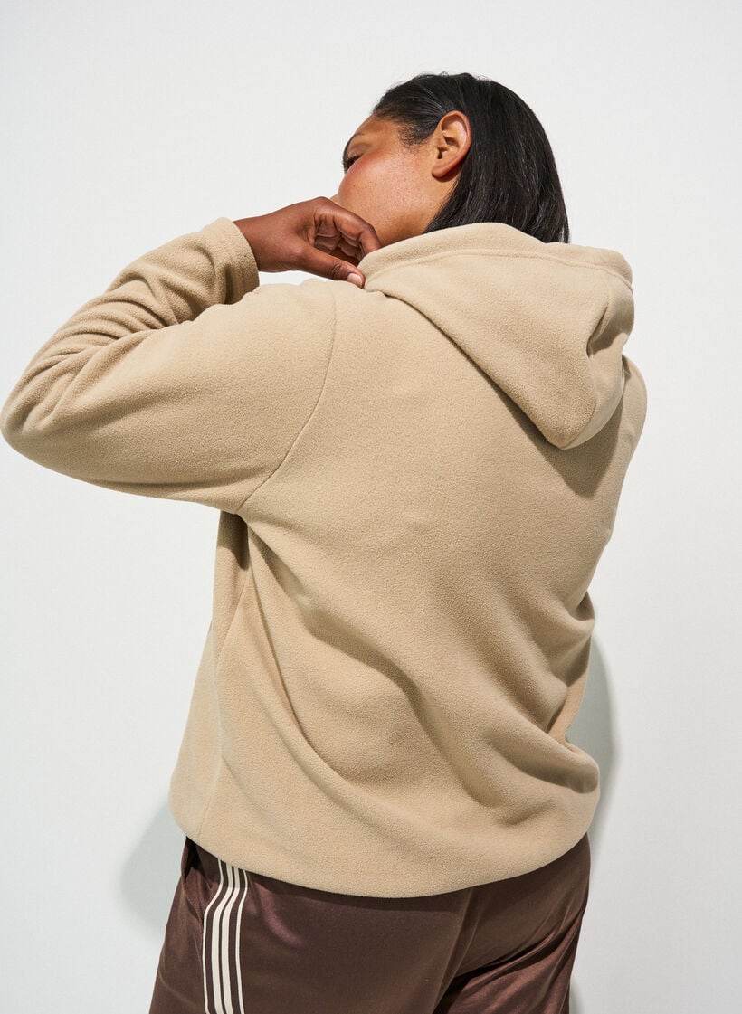 Huvtr&ouml;ja i fleece med h&ouml;g hals och broderad text, Beige, Model image number 1