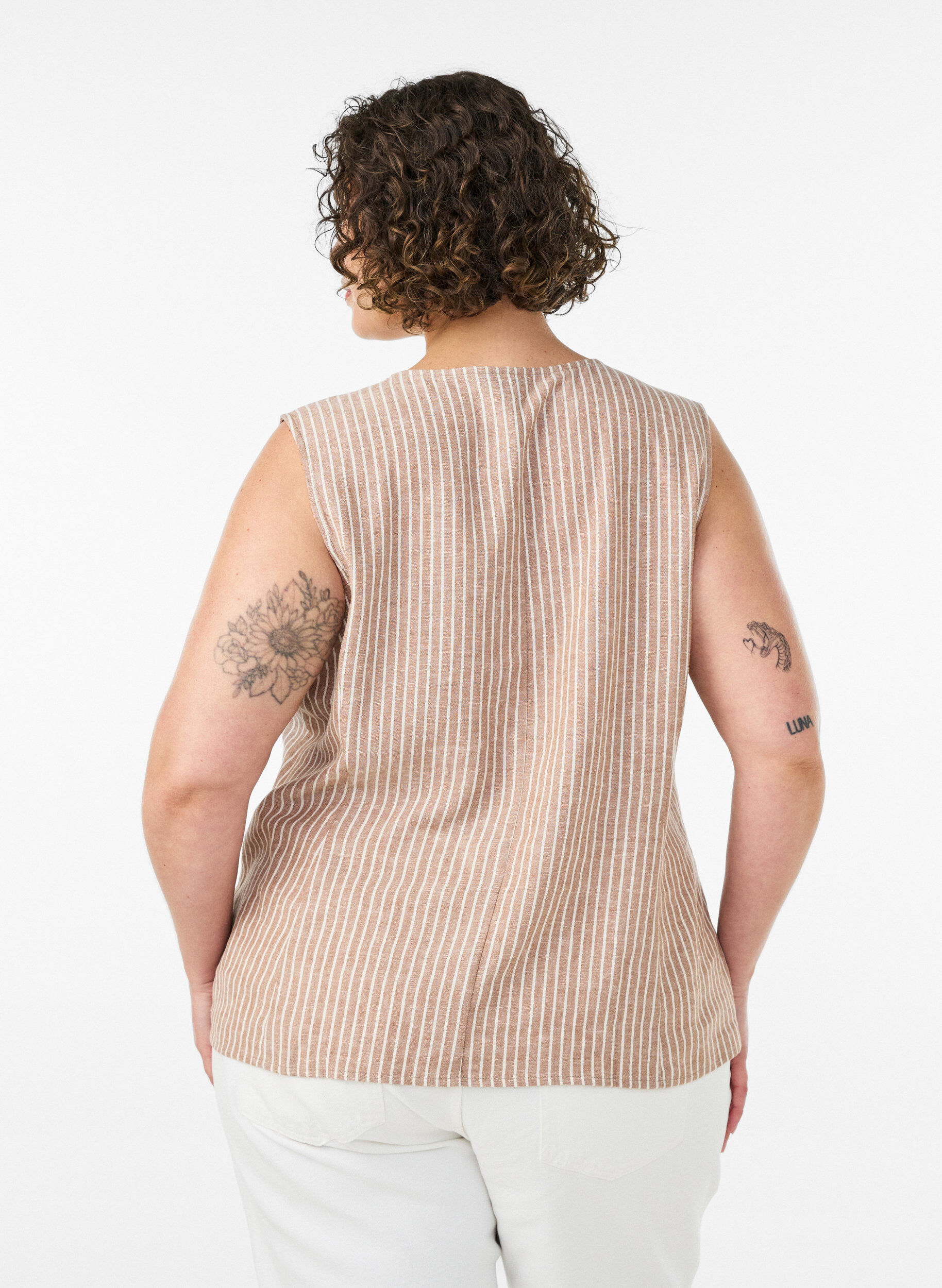 ZizziRandig v&auml;st i linne och viskos, Beige, Model image number 2