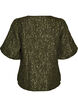 Blus i jacquard med puff&auml;rmar och a-linjeformad passform, Gr&ouml;n, Packshot image number 1