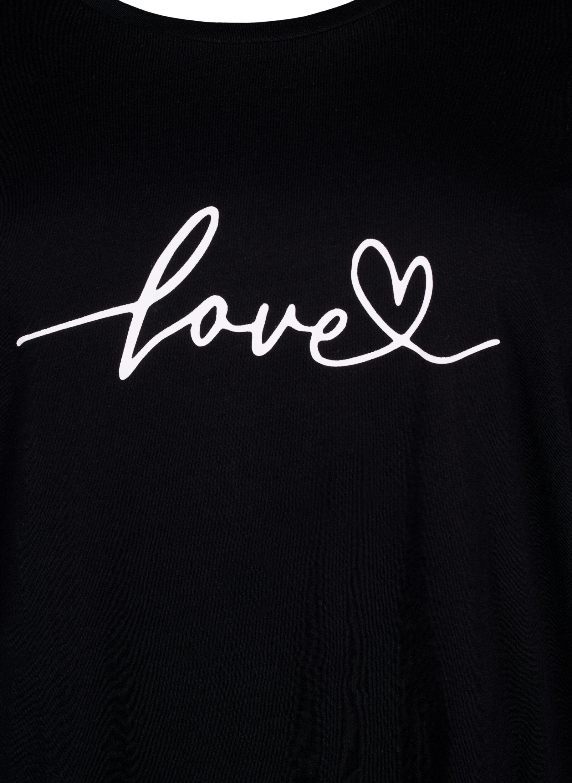 Zizzi T-shirt i bomull med rund halsringning och tryck, Black W. Love, Packshot image number 2