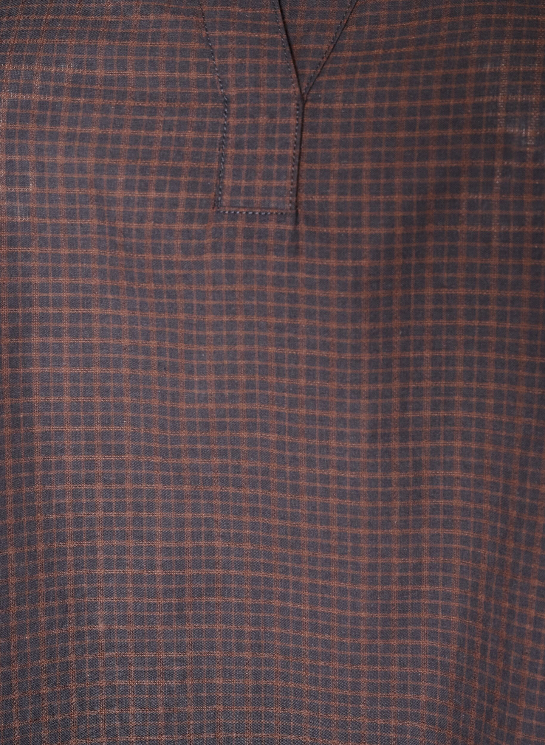 ZizziRutig blus med V-ringning och 3/4-&auml;rmar, Brun, Packshot image number 2