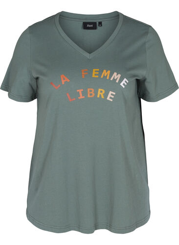 T-shirt med tryck, Balsam Green FEMME, Packshot image number 0