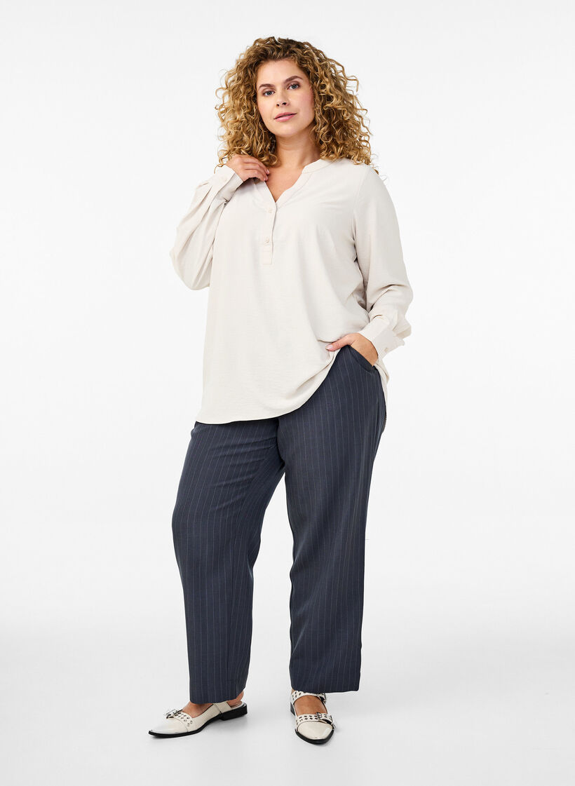 FLASH - Skjortblus med långa ärmar, Beige, Model image number 1