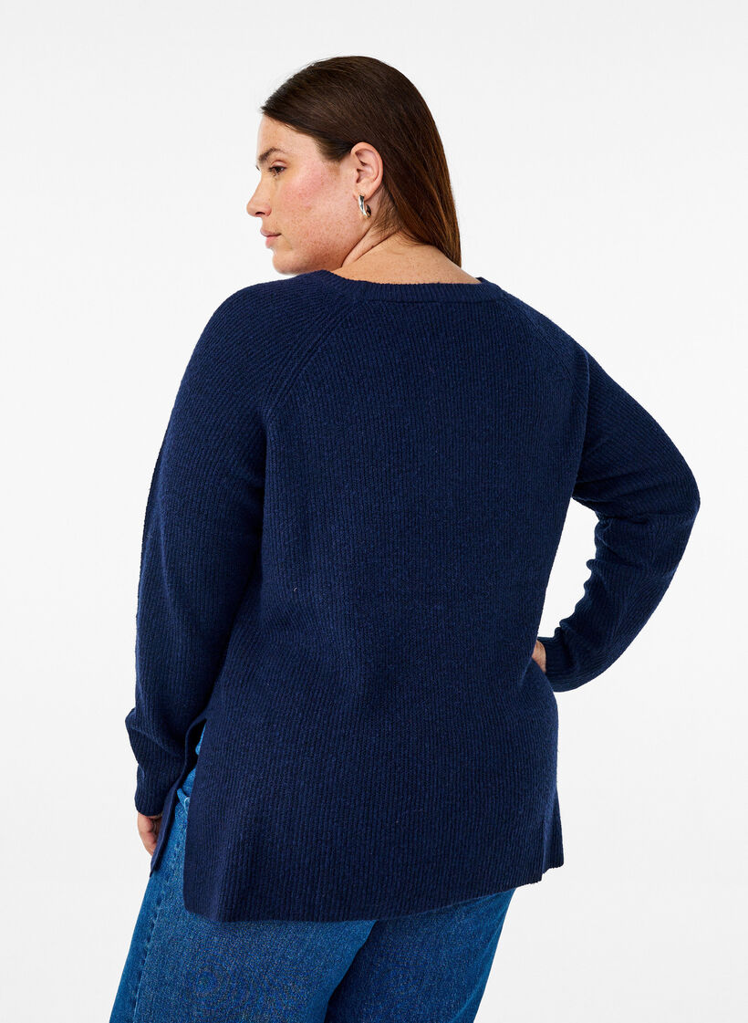 Stickad blus med rund halsringning, Naval Academy Mel., Model image number 1