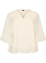 Blus med 3/4-&auml;rmar och volangdetaljer, Vanilla