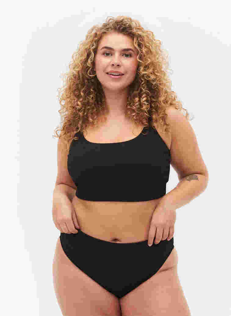 Crêppad bikinitrosa med hög midja, Black, Model image number 0