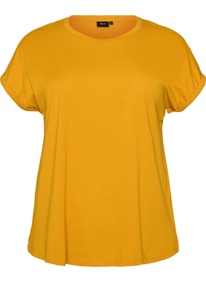 Kort&auml;rmad t-shirt i bomullsmix, Gul, Packshot image number 0