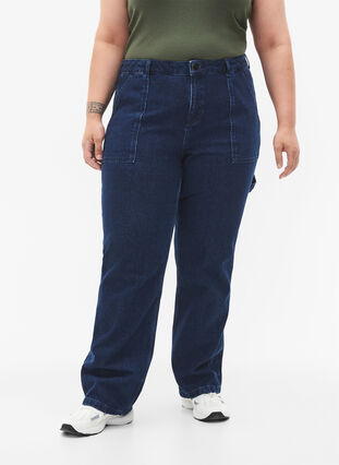 Cargo Jeans med rak passform, Dark blue, Model image number 2