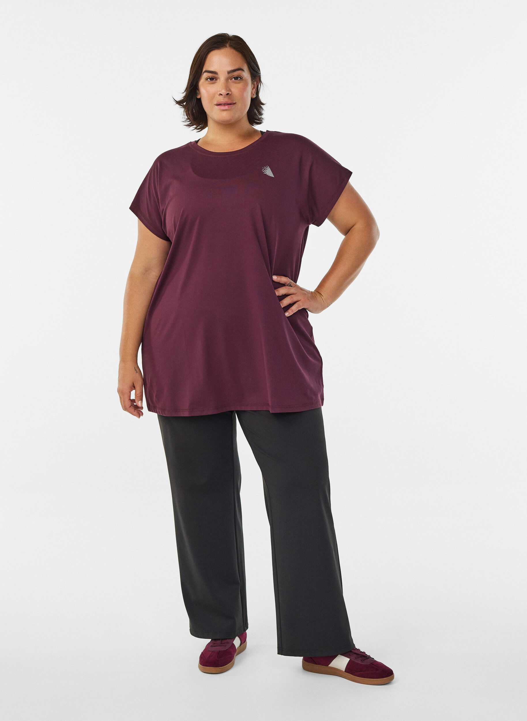 Zizzi L&aring;ng tr&auml;nings-t-shirt, R&ouml;d, Model image number 1