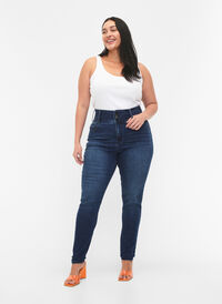 Superslimmade Bea-jeans med extra hög midja, Blue denim, Model