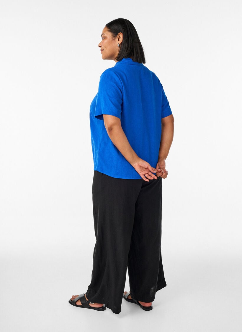 Byxor med vida ben i linne och viskos, Svart, Model image number 1