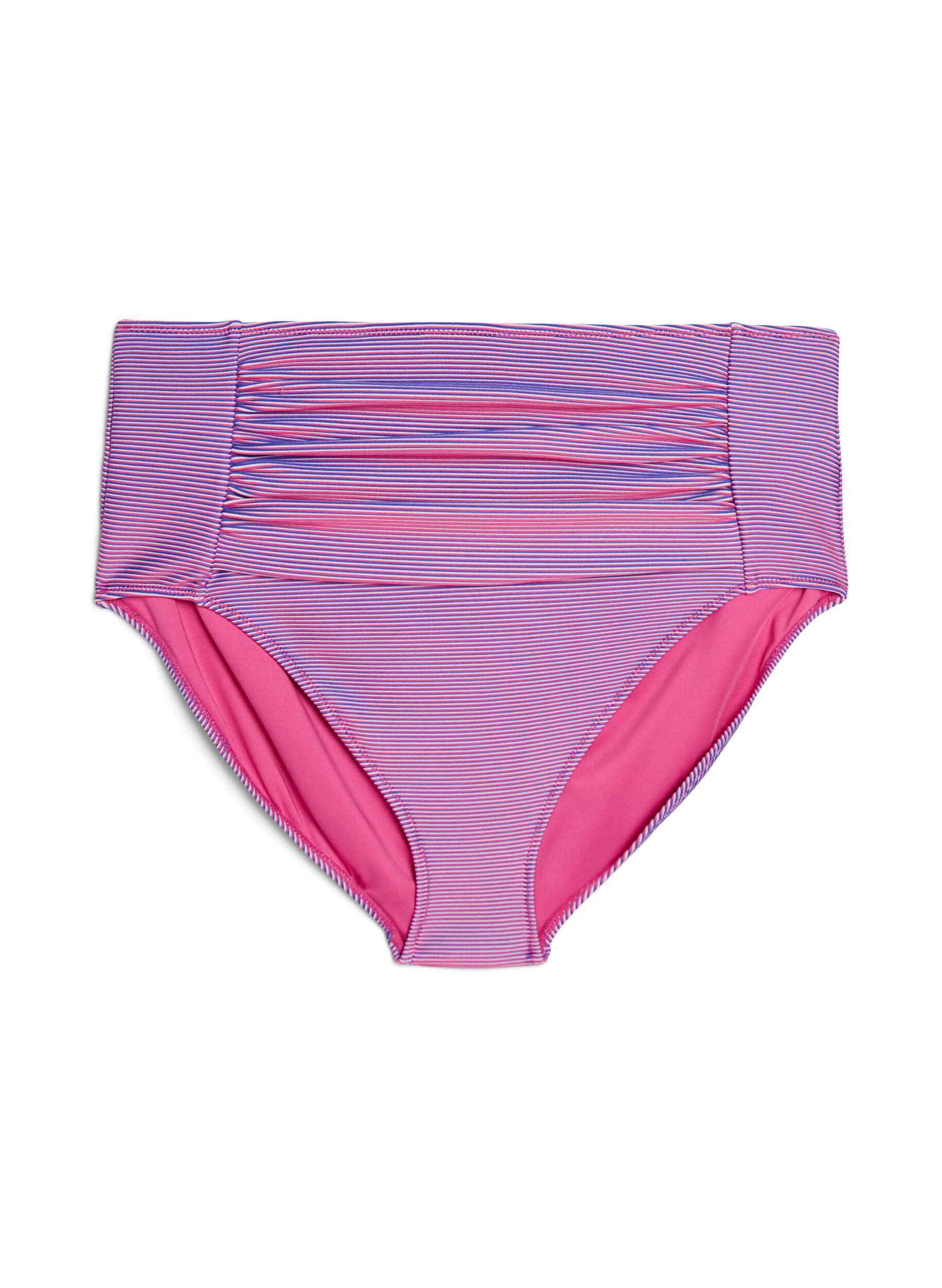 Zizzi Bikinitrosa med h&ouml;g midja och randig struktur, Rosa, Packshot image number 0