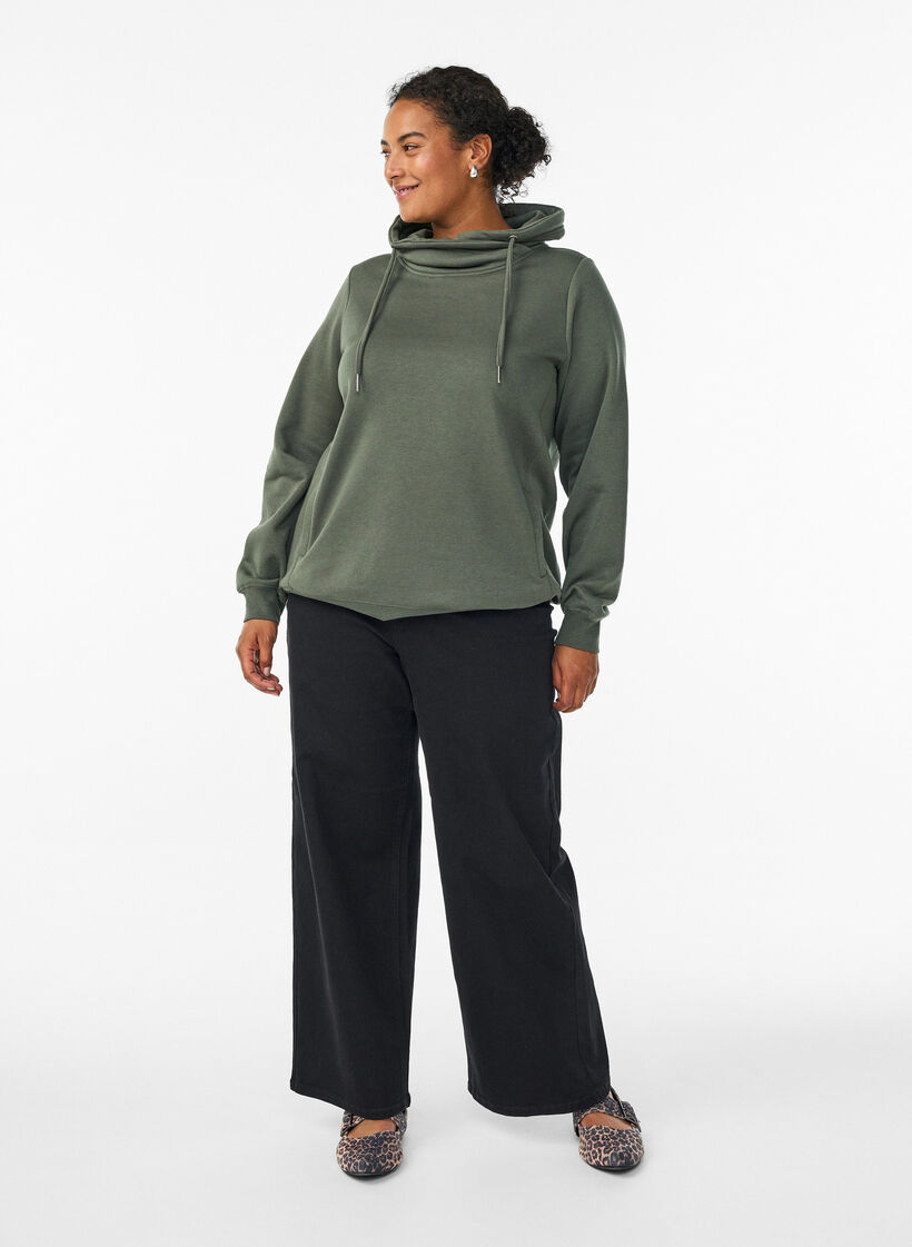 Sweatshirt med h&ouml;g krage och fickor, Gr&ouml;n, Model image number 1