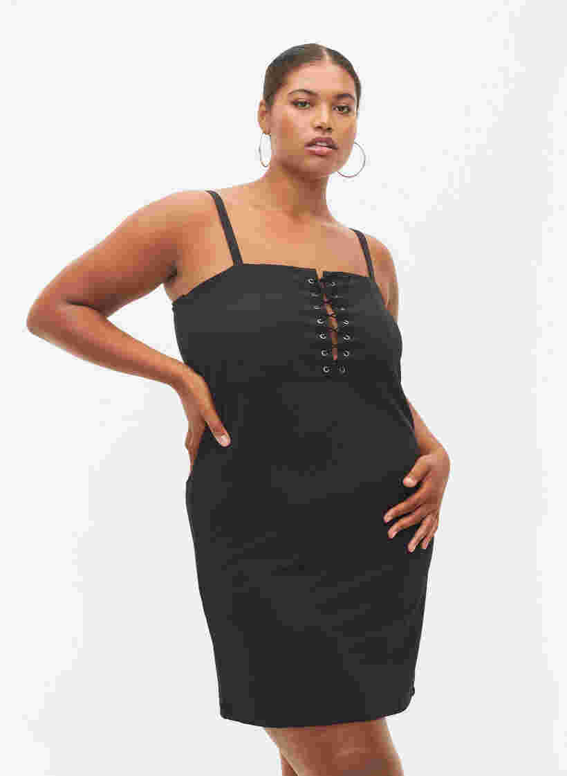 Kroppsnära klänning med snörning, Black, Model