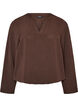 Blus i ballongsilhuett med v-ringning, Brun, Packshot image number 0