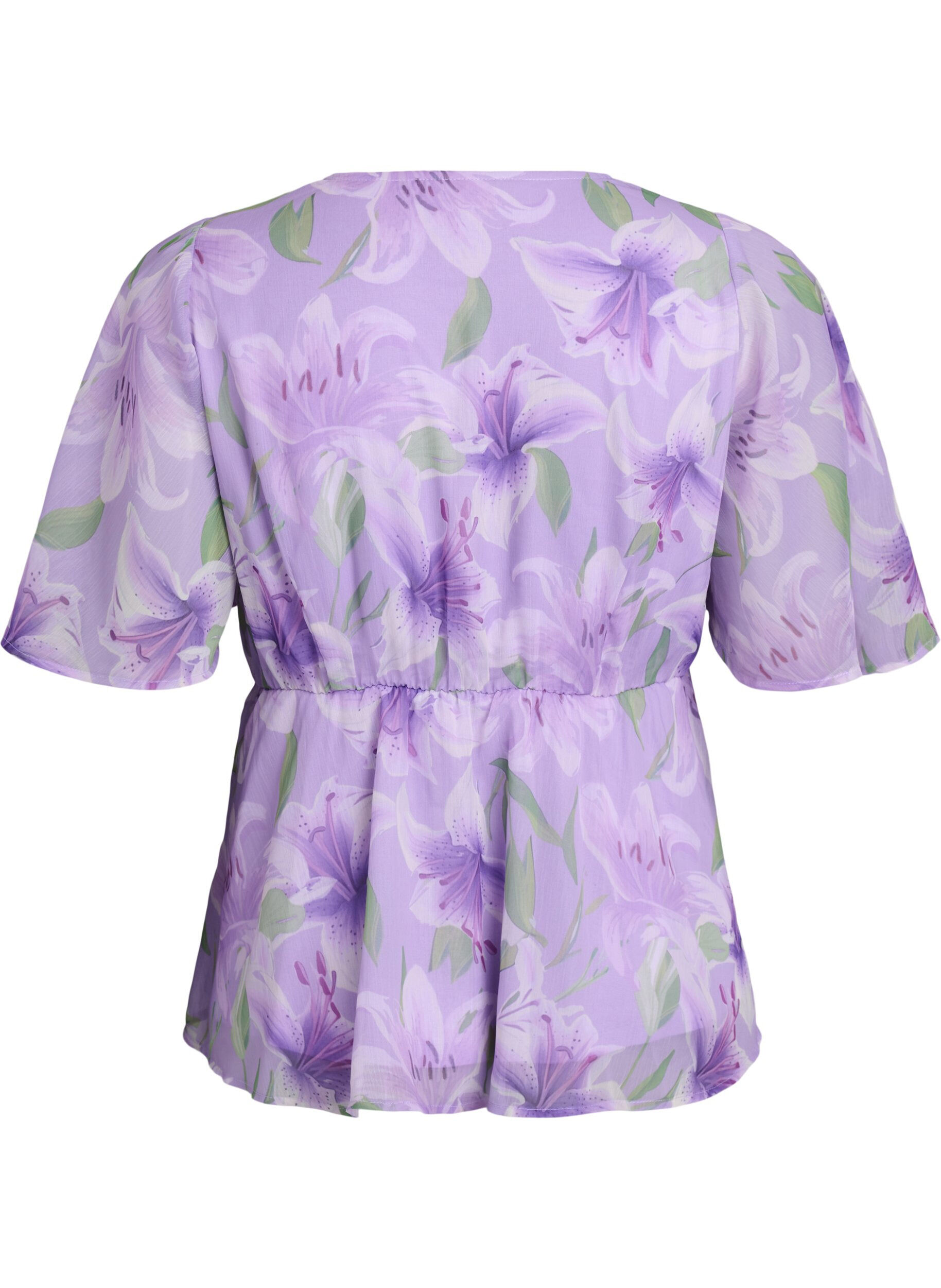 ZizziBlus i chiffong med blommor och korta &auml;rmar, Lila, Packshot image number 1