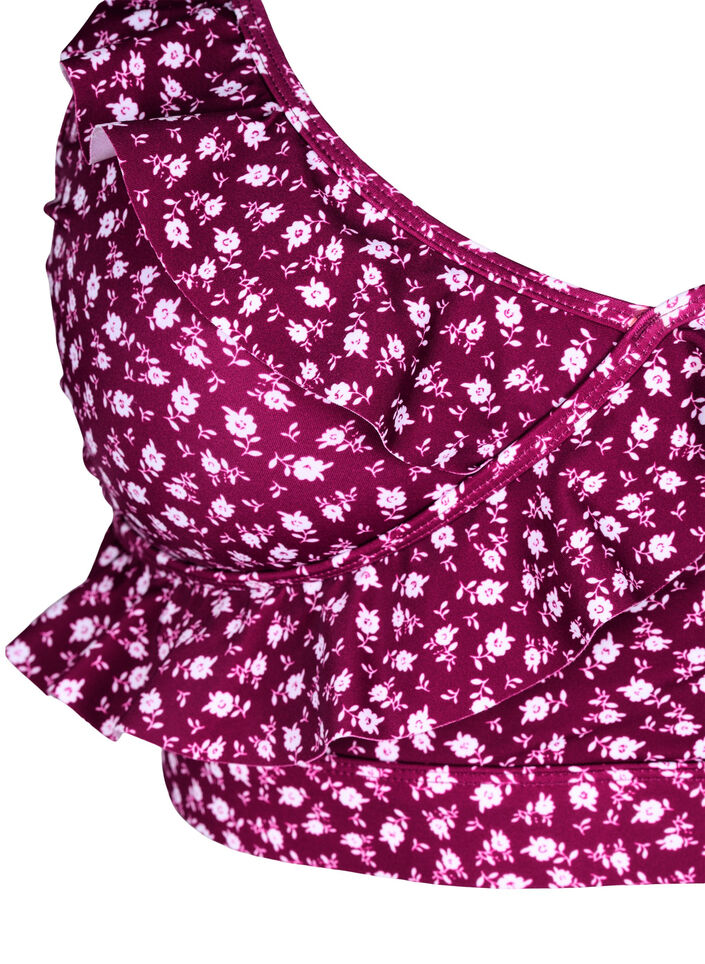 Bikinitopp med blommigt tryck och volangdetaljer, R&ouml;d, Packshot image number 2