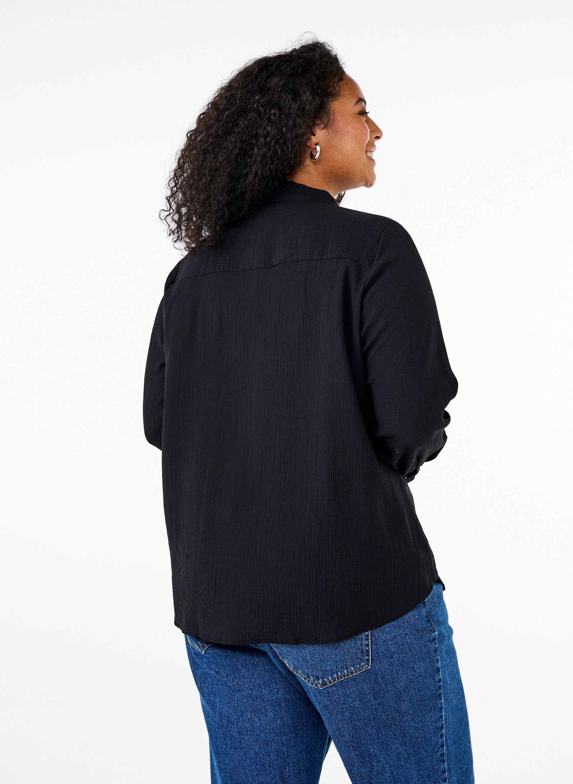 Zizzi Skjorta med randig textur, Svart, Model image number 2