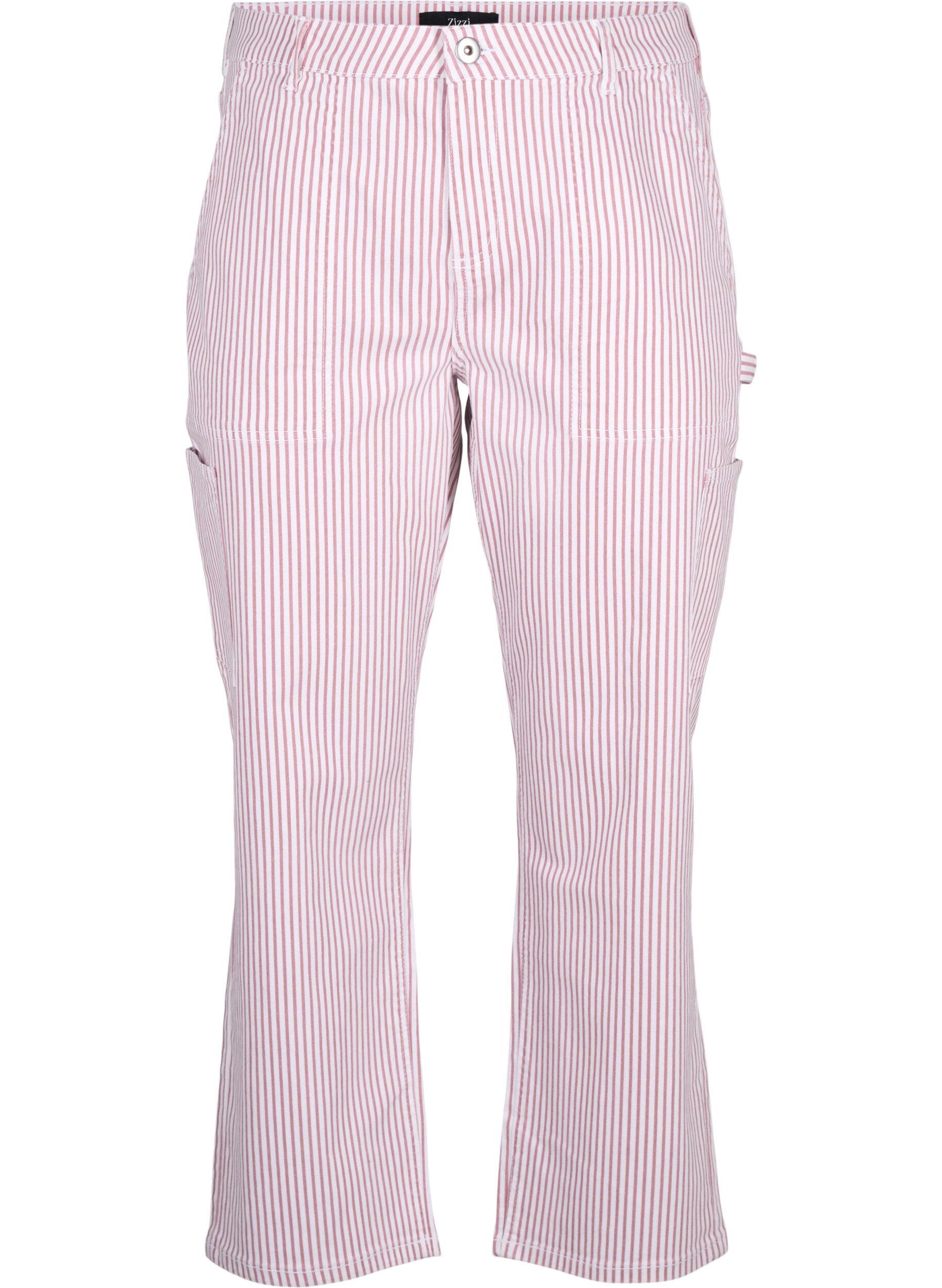 Zizzi Randiga cargojeans med rak passform, Rose White Stripe, Packshot image number 0