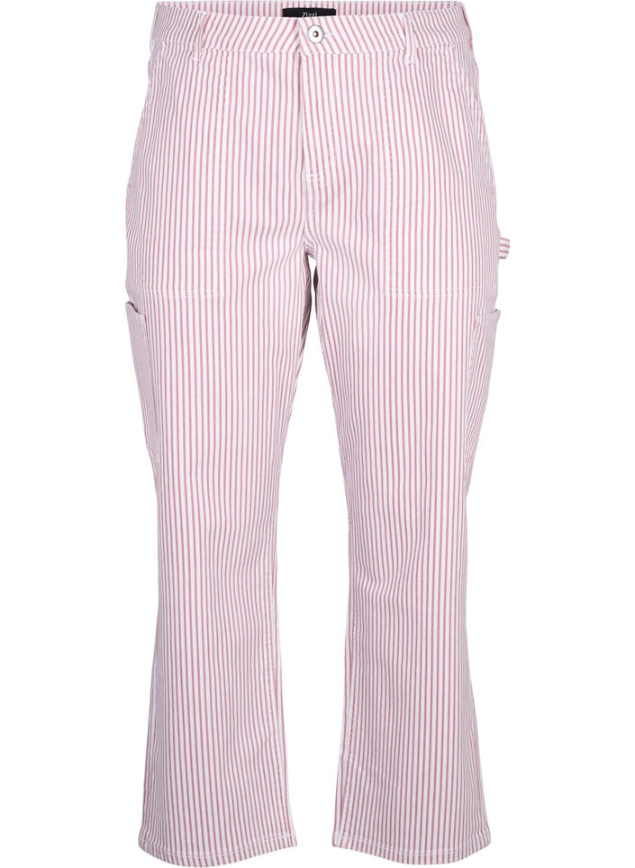 Randiga cargojeans med rak passform, Rose White Stripe, Packshot image number 0