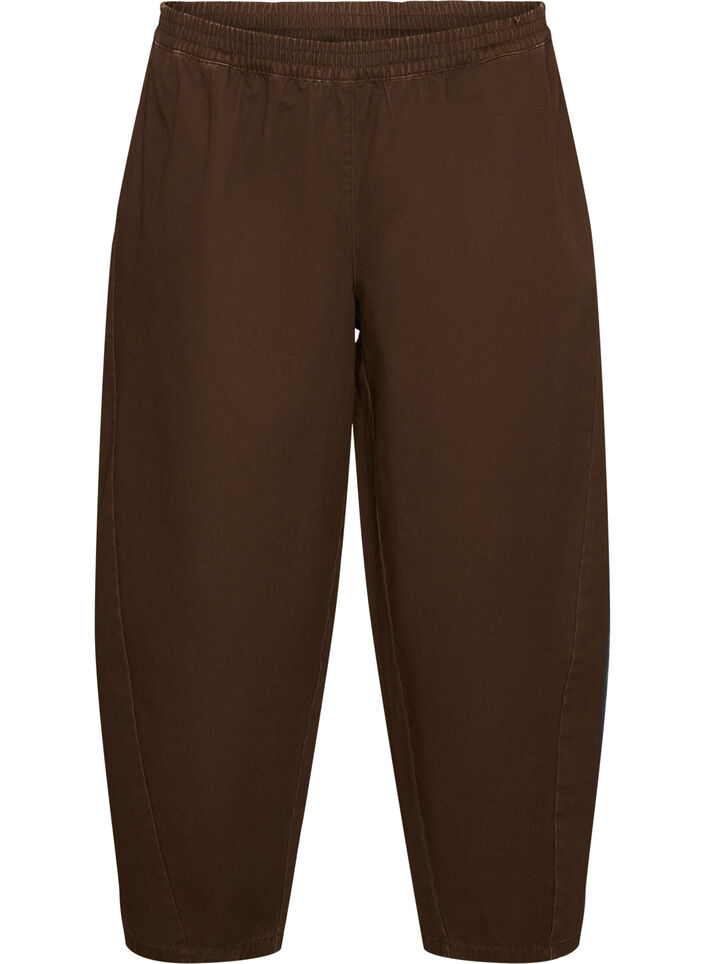 Barrel-jeans med h&ouml;g midja och res&aring;r i midjan, Brun, Packshot image number 0