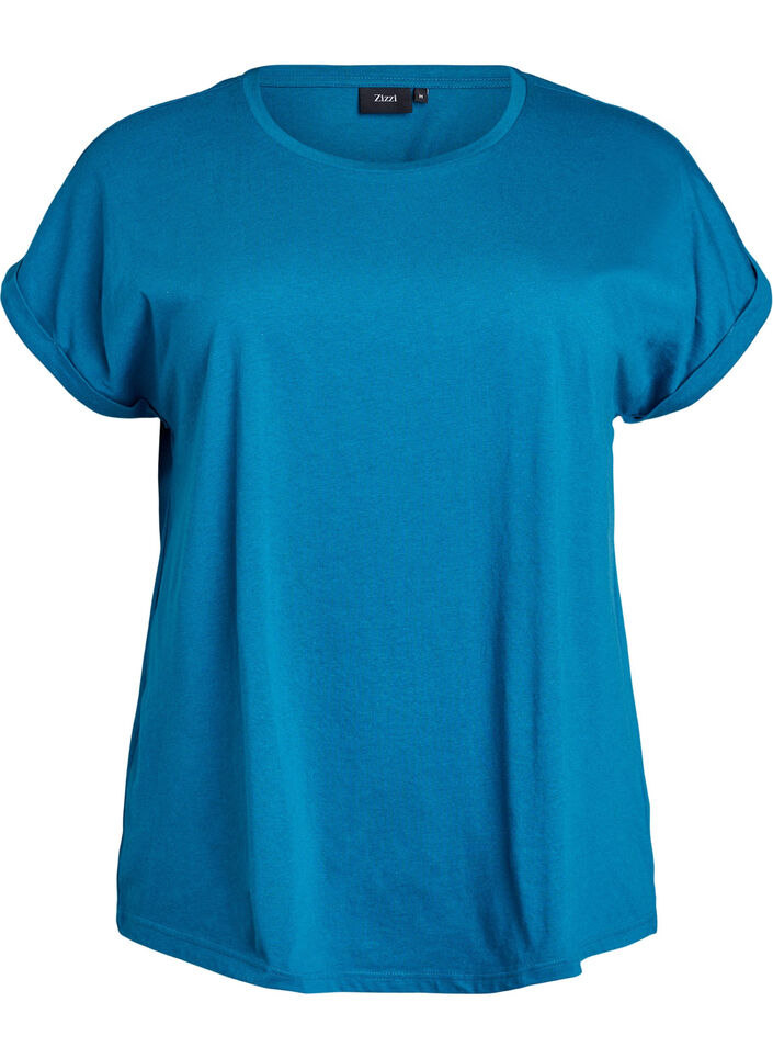 Kort&auml;rmad t-shirt i bomullsmix, Bl&aring;, Packshot image number 0