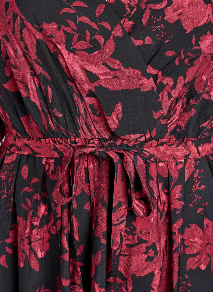 Knälång klänning med knytskärp och omlottlook, Svart, Packshot image number 2