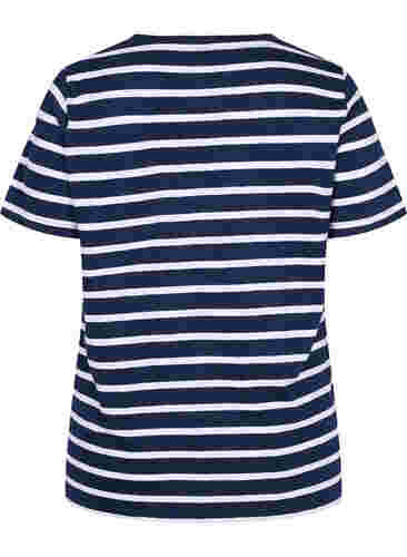 Randig bomulls-t-shirt med v-ringning, Navy B White Stripe, Packshot image number 1