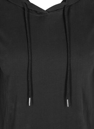 Sweatklänning i bomull med huva, Black Solid, Packshot image number 2