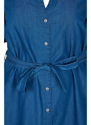 Jeansklänning i bomull med midjebälte, Medium Blue, Packshot image number 2