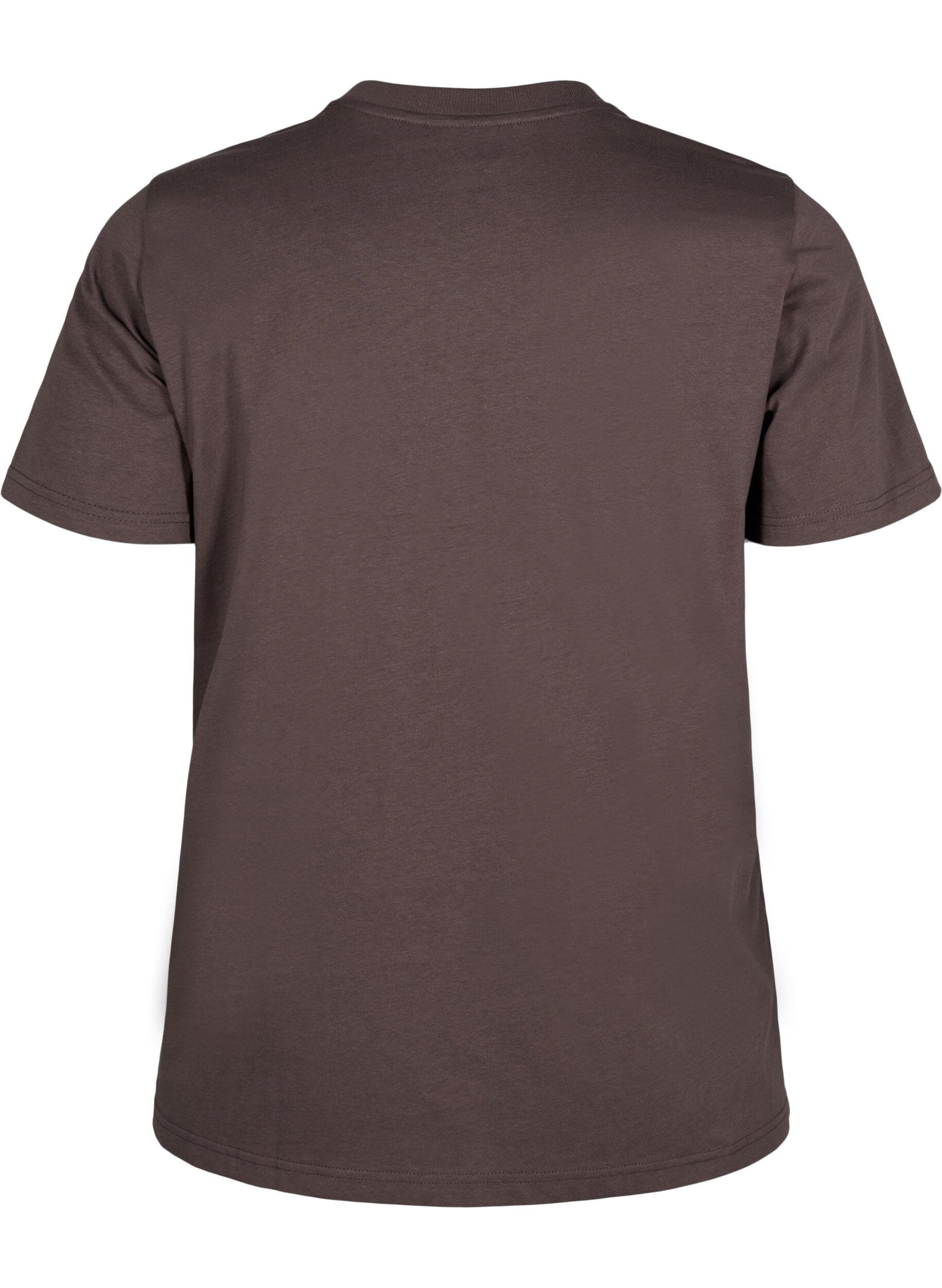 Zizzi Enkel t-shirt i bomull med rund halsringning, Brun, Packshot image number 1