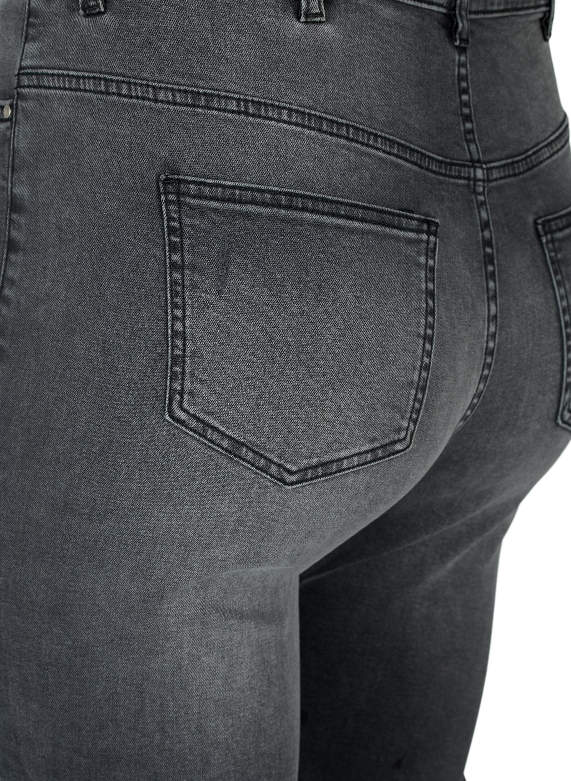 Zizzi Kroppsn&auml;ra jeans med slitdetaljer, Grey Denim, Packshot image number 3