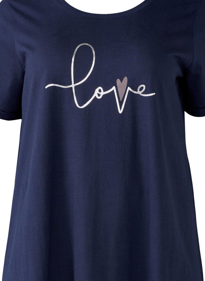 Kortärmat nattlinne i ekologisk bomull, Blå, Packshot image number 2