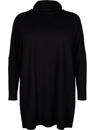 Tunika med långa ärmar och hög krage, Black, Packshot image number 0