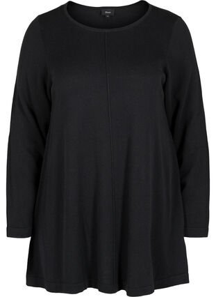 Enfärgad stickad tröja med rund halsringning, Black, Packshot image number 0