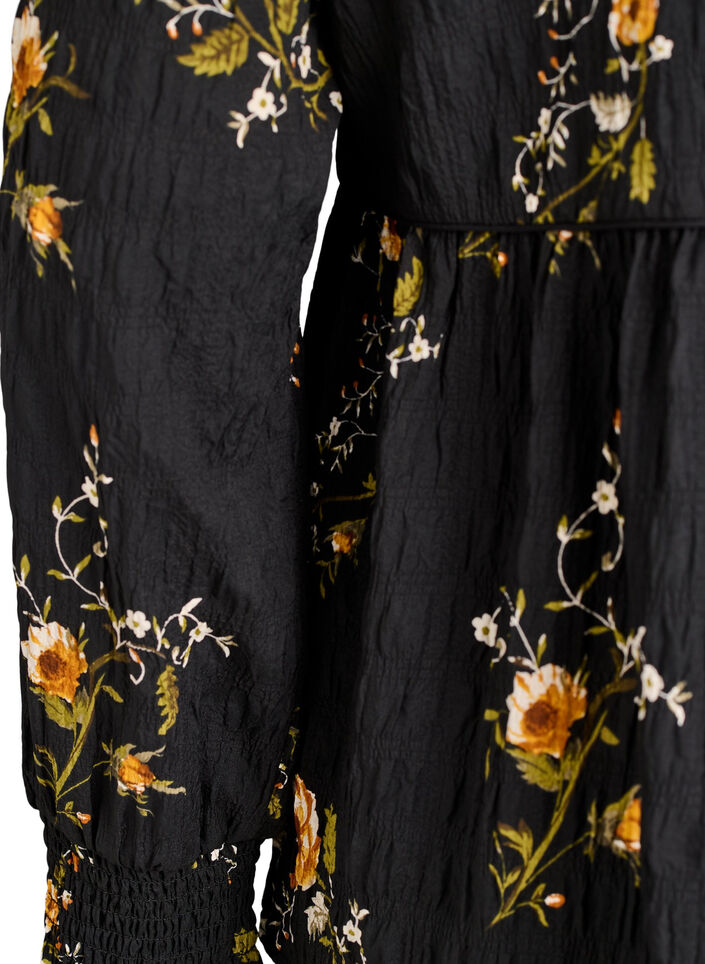 L&aring;ng&auml;rmad blus med blomm&ouml;nster, Svart, Packshot image number 3