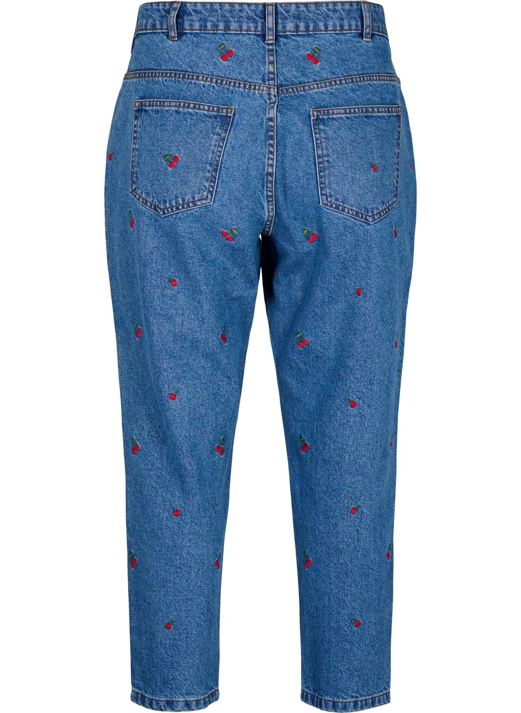 Zizzi Mille Mom Fit-jeans med broderier, Bl&aring;, Packshot image number 1