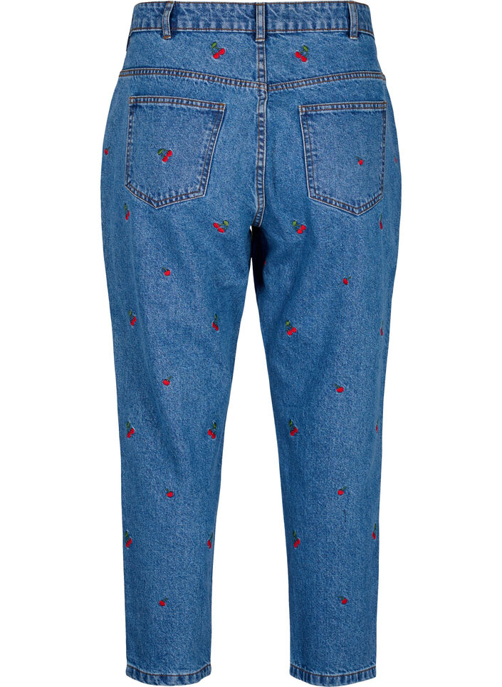 Mille Mom Fit-jeans med broderier, Blå, Packshot image number 1