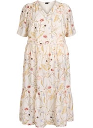 Blommig midikl&auml;nning med A-linjeform, Beige