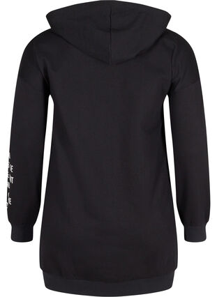 Sweatshirtklänning i bomull med huva och text, Black, Packshot image number 1