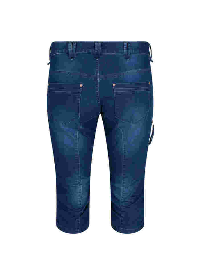 Slim fit capri-jeans med fickor, Dark blue denim, Packshot image number 1