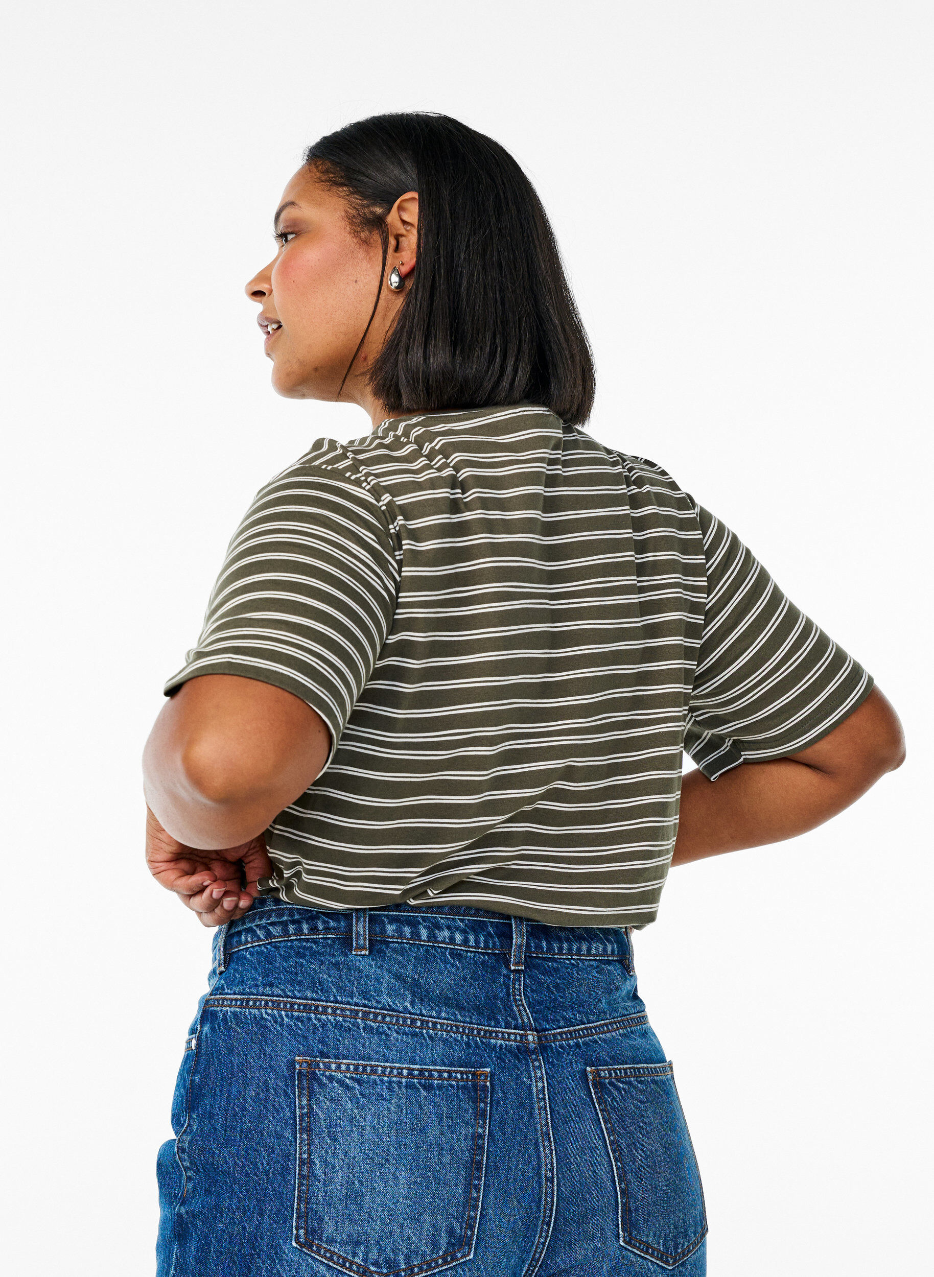 Zizzi Randig t-shirt, Gr&ouml;n, Model image number 2