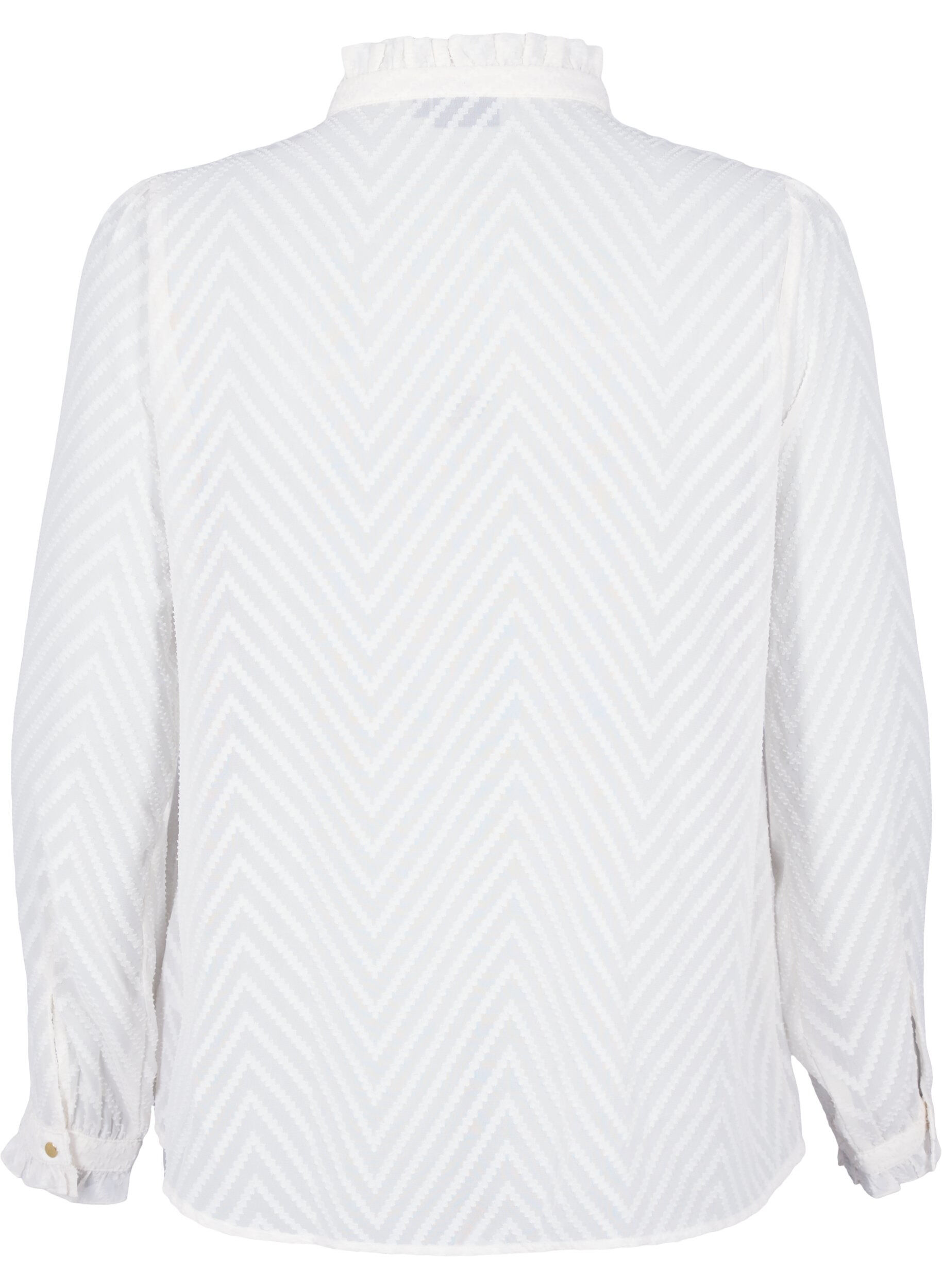 ZizziSkjortblus med volanger och m&ouml;nstrad textur, Snow White, Packshot image number 1