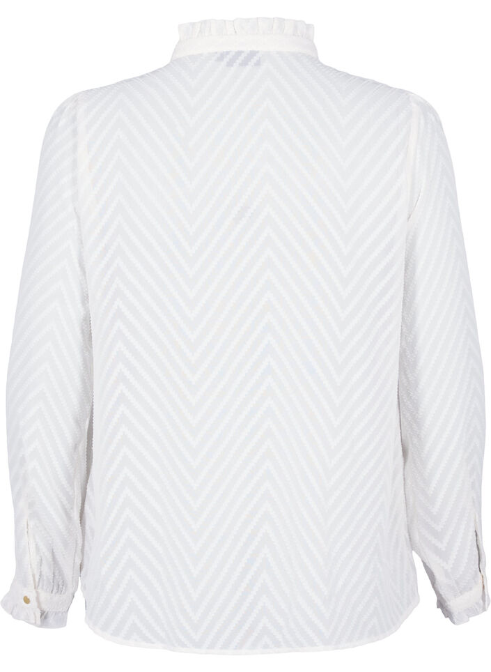 Skjortblus med volanger och mönstrad textur, Snow White, Packshot image number 1