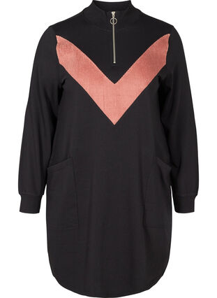 Sweatklänning med fickor och blixtlås, Black w. Burlwood, Packshot image number 0