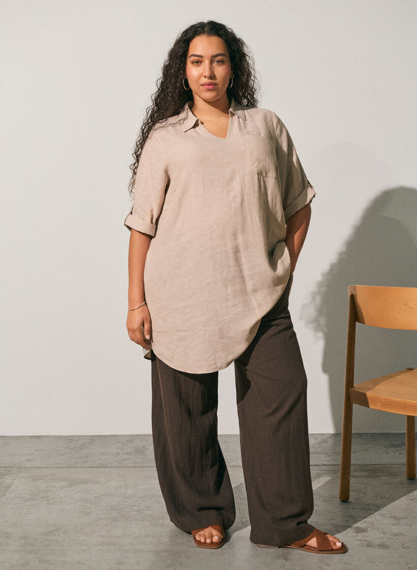 Tunika i linne och viskos med A-linjeform, Beige, Image image number 0