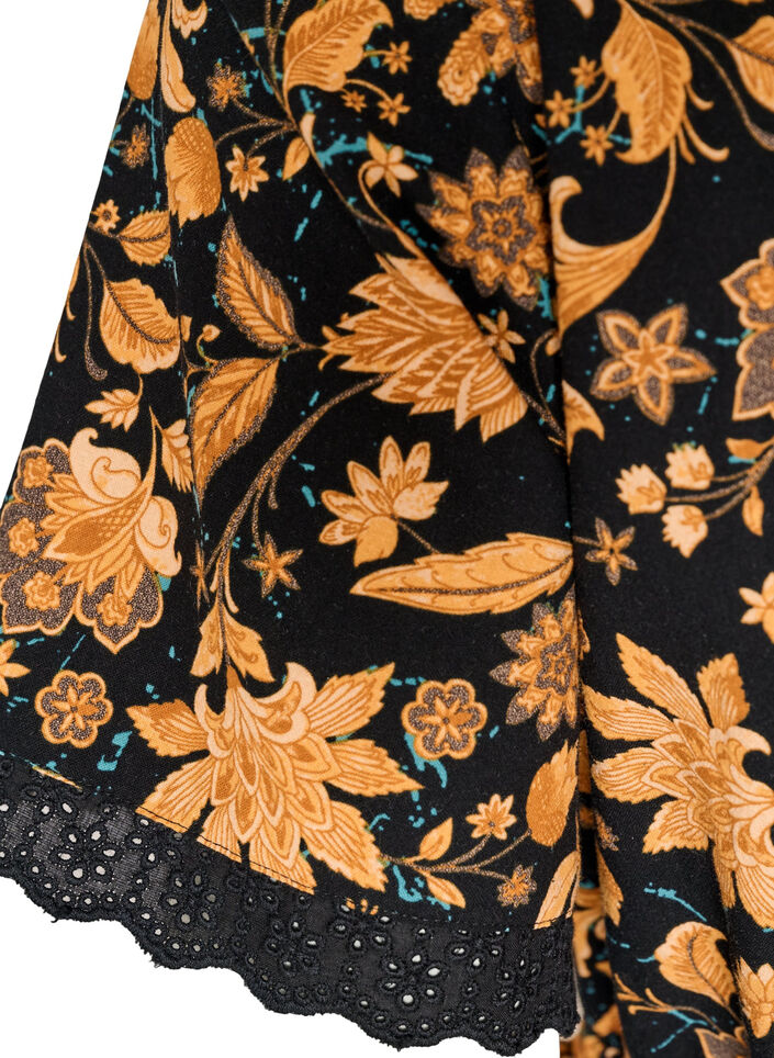 Blommig blus i bomull med knytning, Orange, Packshot image number 4